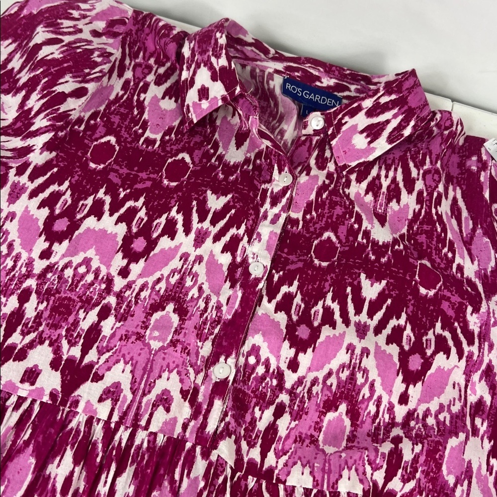 Ro's Garden Sz Large Pink Tyla Tiered Shirt Dress Cotton EUC - Picture 5 of 11